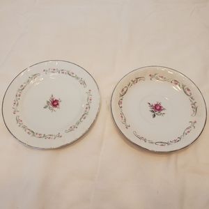 Royal Swirl Fine China Vintage MCM Rose Pattern Saucer and Dessert Plate